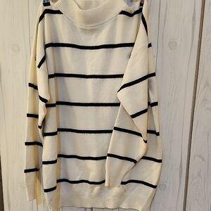 a new day Cream and Black Striped Turtleneck Sweater